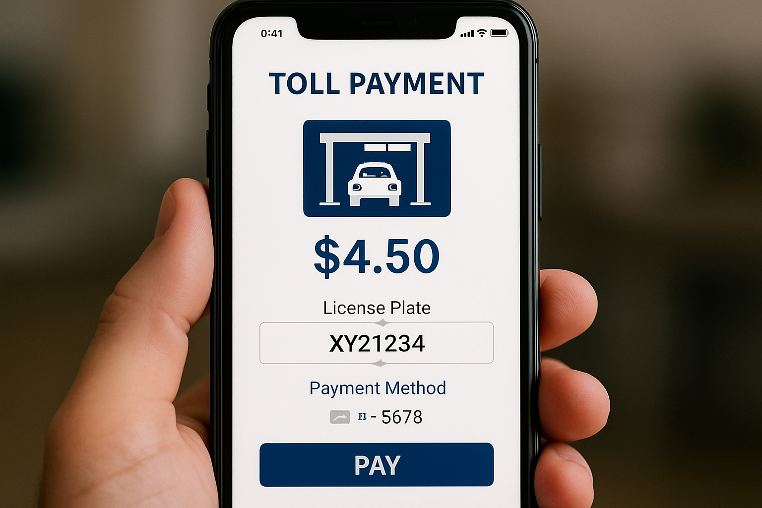 Mobile device showing toll payment app